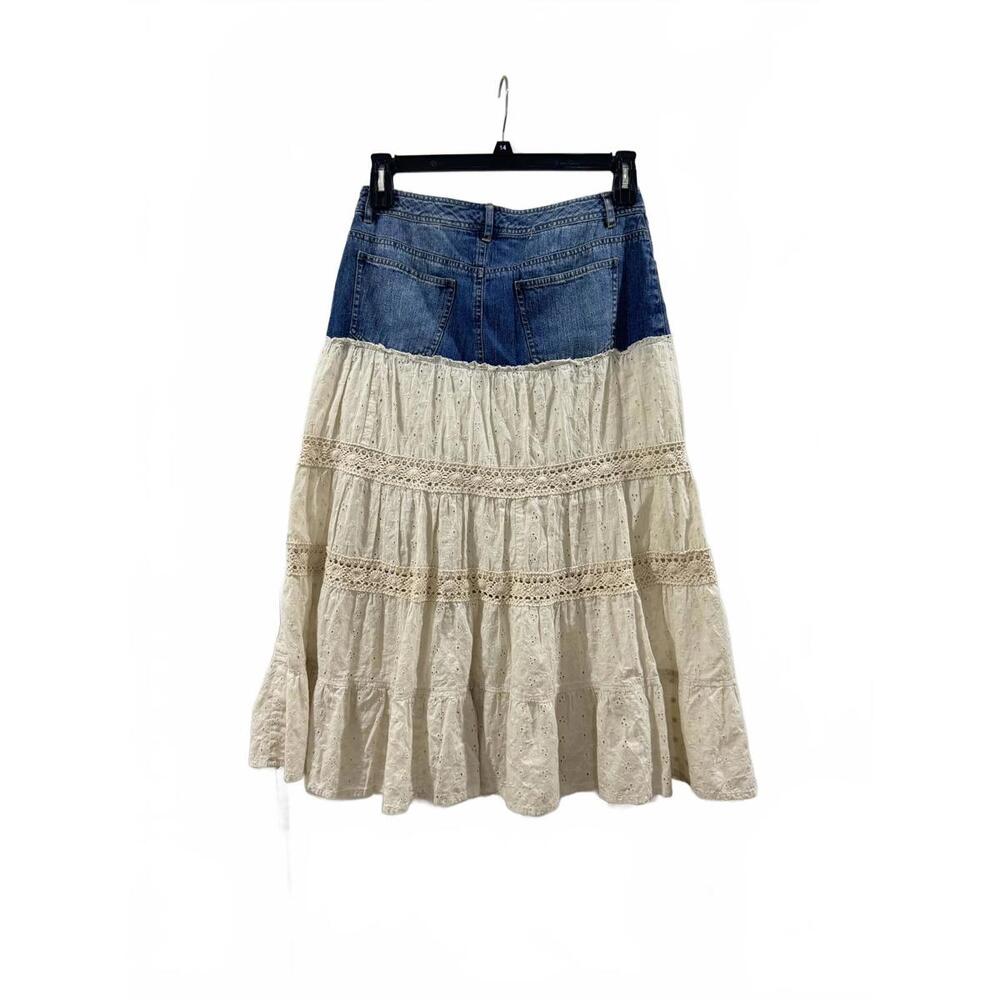 {SOLD} Vintage Bill Blass Denim Jean Boho Eyelet Embroidered Midi Skirt- Size 6 - Picture 3 of 9